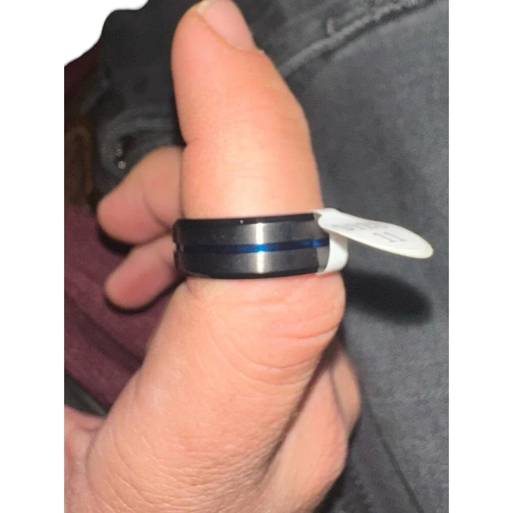 Black Tungsten Ring Blue Sandstone Meteorite Galaxy Wedding Band Comfort Fit 11
